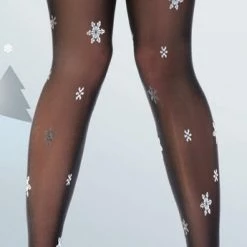 Pretty Polly Christmas Snowflake Tights - One Size - Black/Mix - PNAWC7