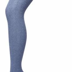 Bonnie Doon Bio Kabel Maillot Dames Jeans Blauw Maat L/XL - Ingebreid Kabel Patroon - Biologisch Katoen - Uitstekend Draagcomfort - Classic Cable Tights - OEKO-TEX- Gladde Naden - Klassiek - Denim Blue Heather - BP211903.3