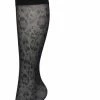 Bonnie Doon Dames Bloemen Panty Kniekousen Zwart Maat 36/42 - Knie Kousen 20 Denier - Gebloemd - Bloemen Print - Uitstekend Draagcomfort - Fancy Flower Knee High - Kniesokken - Zakt Niet Af - OEKO-TEX - Black - BP221803 -Beenmode Winkel 445x840