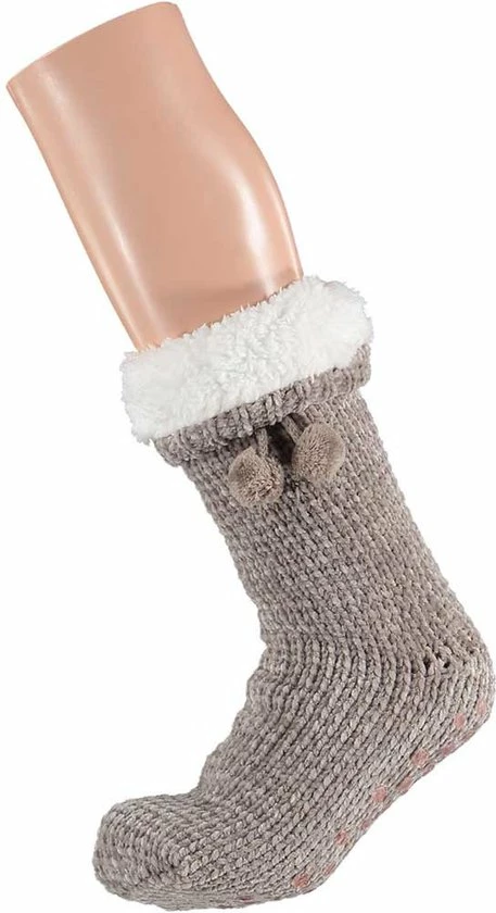 Apollo Dames Anti-slip Fleece Huissokken/slofsokken Beige One Size 4 Apollo Dames Anti-slip Fleece Huissokken/slofsokken Beige One Size - Afbeelding 2