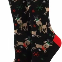 Merkloos Kerst Sokken - One Size - Zwart Rood Groen - Rendieren - Kerstgift