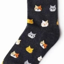 Merkloos Sokken Met Kattenkopjes Kleur Donkerblauw Unisex Kat - Kattensokken Maat 36-41