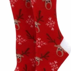 Merkloos Kerstsokken - Funny Socks - Rudolf In Red White Tips - Dames - Maat 37-41