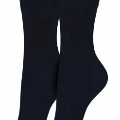 Bonnie Doon Basic Sokken Dames Donker Blauw Maat 36/42 - 2 Paar - Basis Katoenen Sok - Gladde Naden - Brede Boord - Uitstekend Draagcomfort - Perfecte Pasvorm - 2-pack - Multipack - Effen - Donkerblauw - Navy - OL834222.37