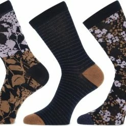 Teckel - 3 Paar Damessokken - Dark Flowers - Maat 36/42 - 72% Katoen