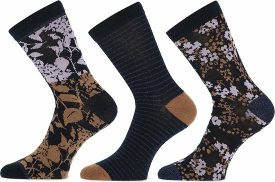 Teckel - 3 Paar Damessokken - Dark Flowers - Maat 36/42 - 72% Katoen 3 Teckel - 3 Paar Damessokken - Dark Flowers - Maat 36/42 - 72% Katoen