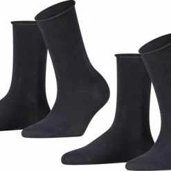 FALKE Happy 2-Pack Zacht Zonder Motief Versterkt Hoogwaardig Mid-rise Robuust Ademend Dekkend Set Katoen Multipack Blauw Dames Sokken - Maat 35-38 -Beenmode Winkel 550x366 4