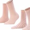 FALKE Happy Stripe 2-Pack Zacht Met Motief Versterkt Hoogwaardig Mid-rise Robuust Ademend Dekkend Set Kort Gestreept Katoen Multipack Roze Dames Sokken - Maat 39-42 -Beenmode Winkel 550x370 1
