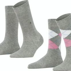 Burlington Everyday 2-Pack Zacht Met Motief Dekkend Geruit Mid-rise Zomer Set Dun Katoen Multipack Grijs Dames Sokken - Maat 36-41