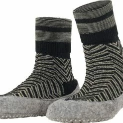 FALKE Cosyshoe Herringbone Slofsok Lang Met Patroon Met Anti-slip Noppen Gestreept Maagdelijke Wol Zwart Dames Sokken - Maat 37-38
