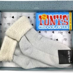 SQOTTON Merino Wollen Huissok Met Chocolade - Cadeaupakket - Giftset - Geschenkset - Blauw - Maat 43-46