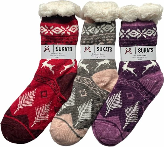 Sukats® Huissokken - Homesocks - 3 Paar - Maat 36-41 - Mix E - Anti-Slip - Fluffy - Dames Huissokken 3 Sukats® Huissokken - Homesocks - 3 Paar - Maat 36-41 - Mix E - Anti-Slip - Fluffy - Dames Huissokken