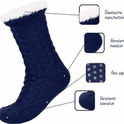 JAXY Huissokken - Huissokken Dames En Heren - Verwarmde Sokken - Anti Slip Sokken - Fleece Sokken - Dikke Sokken - Fluffy Sokken - Slofsokken - Warme Sokken - Bedsokken - Gevoerde Sokken - Winter Sokken - 2 Paar - Grijs + Blauw -Beenmode Winkel 550x533 2
