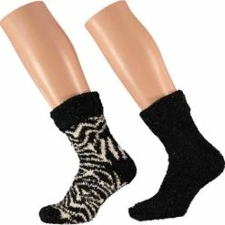 Apollo 2-Pak Dames Bedsokken/huissokken Zwart/wit Maat 36-41