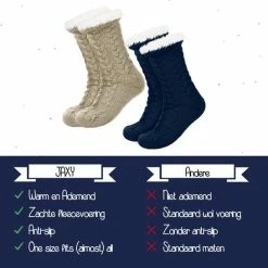 JAXY Huissokken - Huissokken Dames En Heren - Verwarmde Sokken - Anti Slip Sokken - Fleece Sokken - Dikke Sokken - Fluffy Sokken - Slofsokken - Warme Sokken - Bedsokken - Gevoerde Sokken - Winter Sokken - 2 Paar - Beige + Blauw -Beenmode Winkel 550x546 2