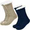 JAXY Huissokken - Huissokken Dames En Heren - Verwarmde Sokken - Anti Slip Sokken - Fleece Sokken - Dikke Sokken - Fluffy Sokken - Slofsokken - Warme Sokken - Bedsokken - Gevoerde Sokken - Winter Sokken - 2 Paar - Beige + Blauw -Beenmode Winkel 550x549 3