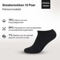 Jacob & Roy's Sneakersokken 10 Paar - Zwart - Enkelsokken Dames & Heren - Footies - Maat 35-38 - Sneaker Sokken -Beenmode Winkel 550x550 16