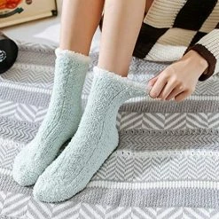 Merkloos Buy Shippo Contrast Trim Fuzzy Socks - Dikke Sokken - Warme Sokken - Winter - Cadeau - Mintgroen/wit