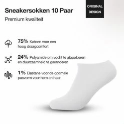 Jacob & Roy's Sneakersokken 10 Paar - Wit - Enkelsokken Dames & Heren - Footies - Maat 47-50 - Sneaker Sokken -Beenmode Winkel 550x550 163