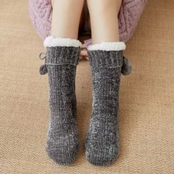 Merkloos 1 Paar Warme Huissokken Dames Antraciet | Gevoerd | Anti-Slip | Maat 36-40 -Beenmode Winkel 550x550 225