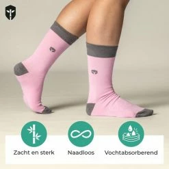 SQQUADD Bamboo Wear SQQUADD® Bamboe Sokken Dames En Heren - Unisex - Maat 39-42 - Naadloos En Duurzaam - Tegen Zweetvoeten - Bamboo - Roze/Grijs -Beenmode Winkel 550x550 72