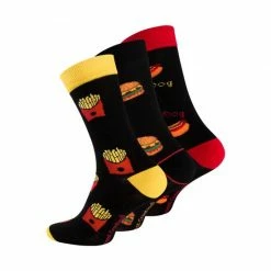 Vincent Creation® Sokken "FASTFOOD" - Hotdog - Hamburger - Patat - 3 Stuks Maat 41/45