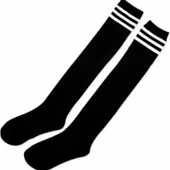 Merkloos 1 Paar Warme Overknee Kousen Zwart Met Witte Strepen | Lange Damessokken | 100% Katoen | Maat 36-40