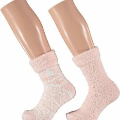 Apollo 2-Pak Dames Bedsokken/huissokken Roze/wit Maat 36-41