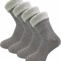 SQOTTON 4 Paar Merinowollen Huissokken - Bruin - Maat 43-46