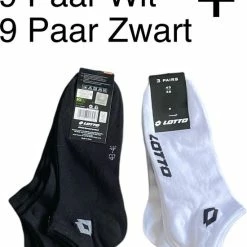 9 Paar Zwart + 9 Paar Wit LOTTO Sneakersokken Unisex 43-46