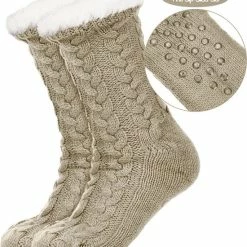 JAXY Huissokken - Huissokken Dames En Heren - Verwarmde Sokken - Anti Slip Sokken - Fleece Sokken - Dikke Sokken - Fluffy Sokken - Slofsokken - Warme Sokken - Bedsokken - Gevoerde Sokken - Winter Sokken - 2 Paar - Beige + Blauw -Beenmode Winkel 550x652 2