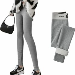 Merkloos Winter Legging - Fleece Legging - Thermo Legging - Kasjmier Legging - Thermo Kleding Dames - Thermo Legging Dames - Warme Legging - Gevoerde Legging - Dames Winter - Legging & Shapewear Dames | Licht Grijs | One Size