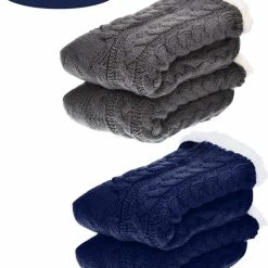 JAXY Huissokken - Huissokken Dames En Heren - Verwarmde Sokken - Anti Slip Sokken - Fleece Sokken - Dikke Sokken - Fluffy Sokken - Slofsokken - Warme Sokken - Bedsokken - Gevoerde Sokken - Winter Sokken - 2 Paar - Grijs + Blauw -Beenmode Winkel 550x661