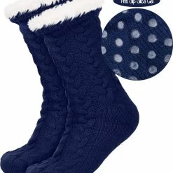 JAXY Huissokken - Huissokken Dames En Heren - Verwarmde Sokken - Anti Slip Sokken - Fleece Sokken - Dikke Sokken - Fluffy Sokken - Slofsokken - Warme Sokken - Bedsokken - Gevoerde Sokken - Winter Sokken - 2 Paar - Grijs + Blauw -Beenmode Winkel 550x666 1