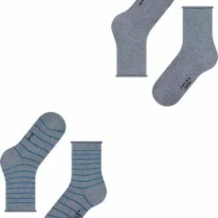 FALKE Happy Stripe 2-Pack Zacht Met Motief Versterkt Hoogwaardig Mid-rise Robuust Ademend Dekkend Set Kort Gestreept Katoen Multipack Grijs Dames Sokken - Maat 39-42 -Beenmode Winkel 550x667 19