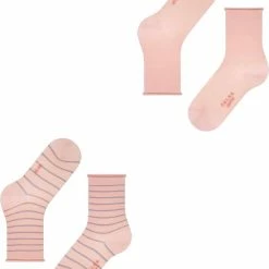 FALKE Happy Stripe 2-Pack Zacht Met Motief Versterkt Hoogwaardig Mid-rise Robuust Ademend Dekkend Set Kort Gestreept Katoen Multipack Roze Dames Sokken - Maat 39-42 -Beenmode Winkel 550x667 20