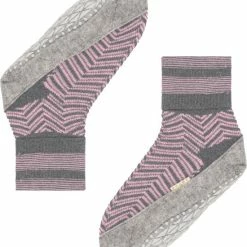 FALKE Cosyshoe Herringbone Slofsok Lang Met Patroon Met Anti-slip Noppen Gestreept Maagdelijke Wol Grijs Dames Sokken - Maat 41-42