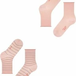 FALKE Happy Stripe 2-Pack Zacht Met Motief Versterkt Hoogwaardig Mid-rise Robuust Ademend Dekkend Set Kort Gestreept Katoen Multipack Roze Dames Sokken - Maat 39-42 -Beenmode Winkel 550x668 11