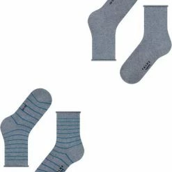 FALKE Happy Stripe 2-Pack Zacht Met Motief Versterkt Hoogwaardig Mid-rise Robuust Ademend Dekkend Set Kort Gestreept Katoen Multipack Grijs Dames Sokken - Maat 35-38 -Beenmode Winkel 550x668