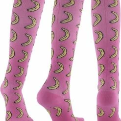 GrandSock Compressiesokken / Compressiekousen - Compressie Sokken / Kousen - Sport Sokken - L / XL - Roze - Print Banaan