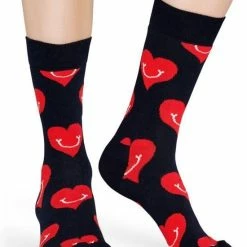 Happy Socks Smiley Heart Sock Zwart/Rood, Maat 41/46