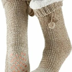 Apollo Dames Anti-slip Fleece Huissokken/slofsokken Beige One Size