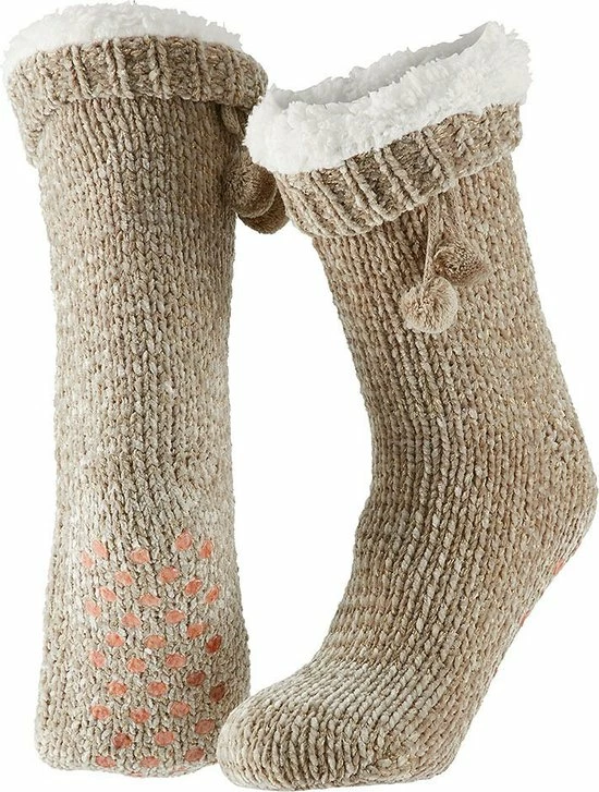 Apollo Dames Anti-slip Fleece Huissokken/slofsokken Beige One Size 3 Apollo Dames Anti-slip Fleece Huissokken/slofsokken Beige One Size