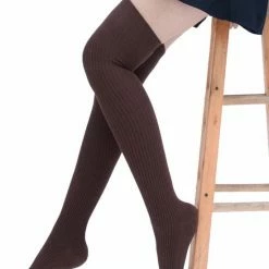 Merkloos Overknee Sokken Dames Bruin - Maat 36-40 - Elastisch Katoen - Lange Kousen