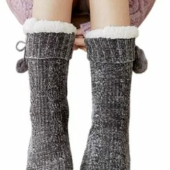 Merkloos 1 Paar Warme Huissokken Dames Antraciet | Gevoerd | Anti-Slip | Maat 36-40