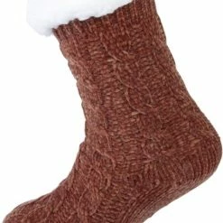 Homesocks Huissokken Anti Slip Dames Bruin - Extra Warme Sokken - ABS Anti Slip Sokken - Huissokken - Dikke Sokken - Bedsokken - Thermische Sokken - Zachte Fluffy Sokken - Kabel Look - Comfort Sokken